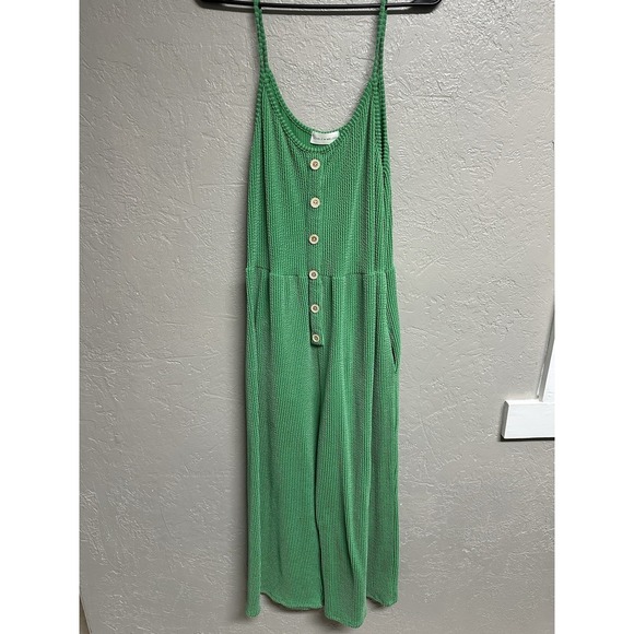 Lovely Melody Pants - Lovely Melody Solid Green Ribbed Knit Button Front Wide Leg Romper